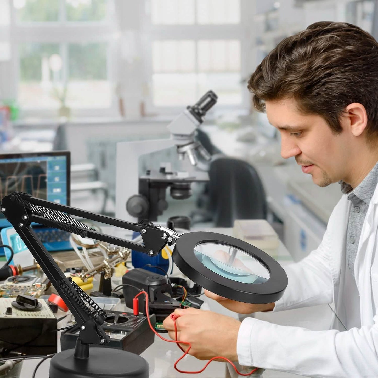 2-in-1 LED Magnifier Desk Lamp with 8x Magnifying Glass