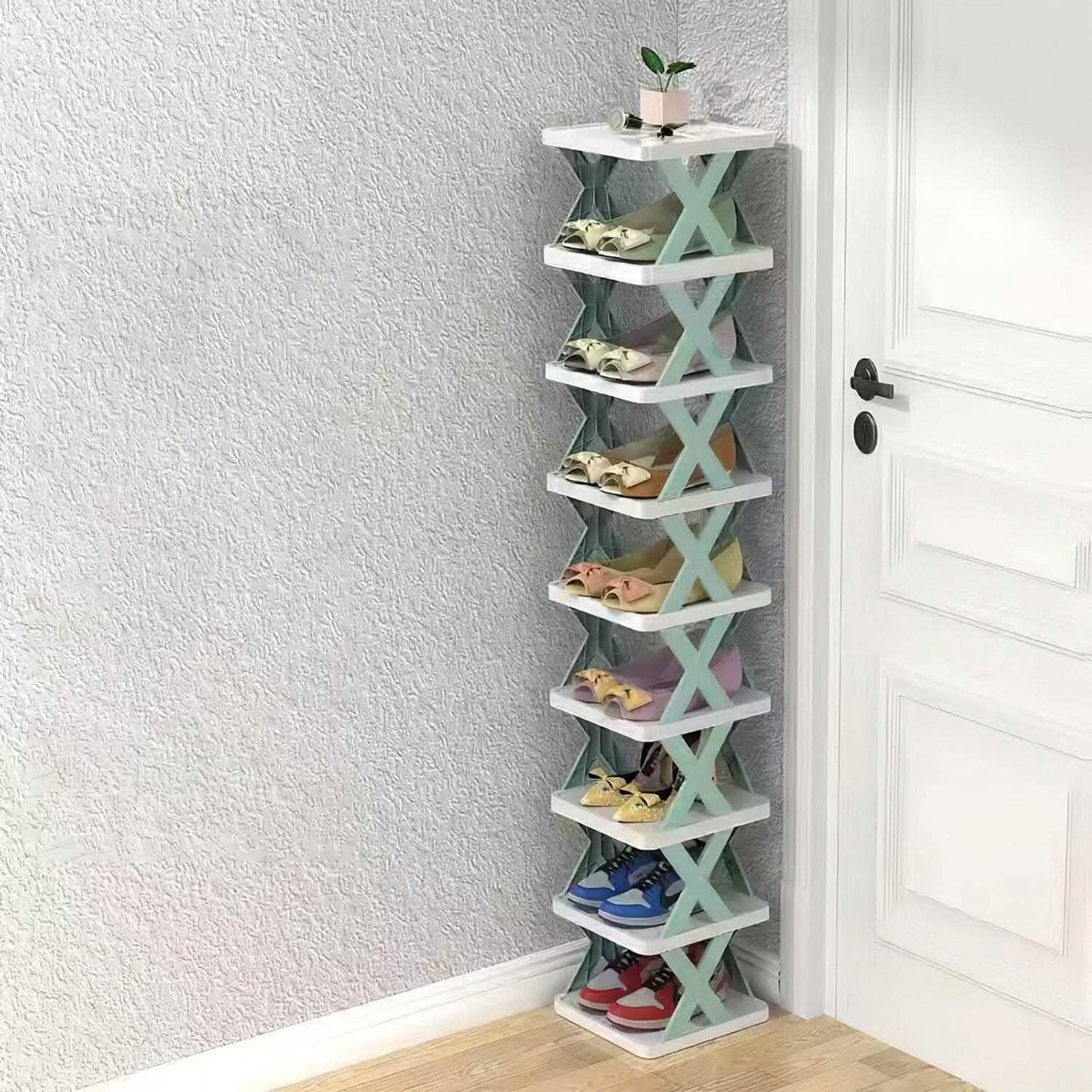 9-Tier Narrow Entryway Shoe Rack Plastic Vertical Shoe Organizer