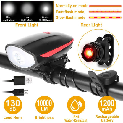 10000LM Bike Headlight USB Rechargeable