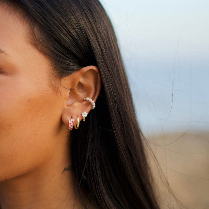 Pink &amp; White Checkered Hoops