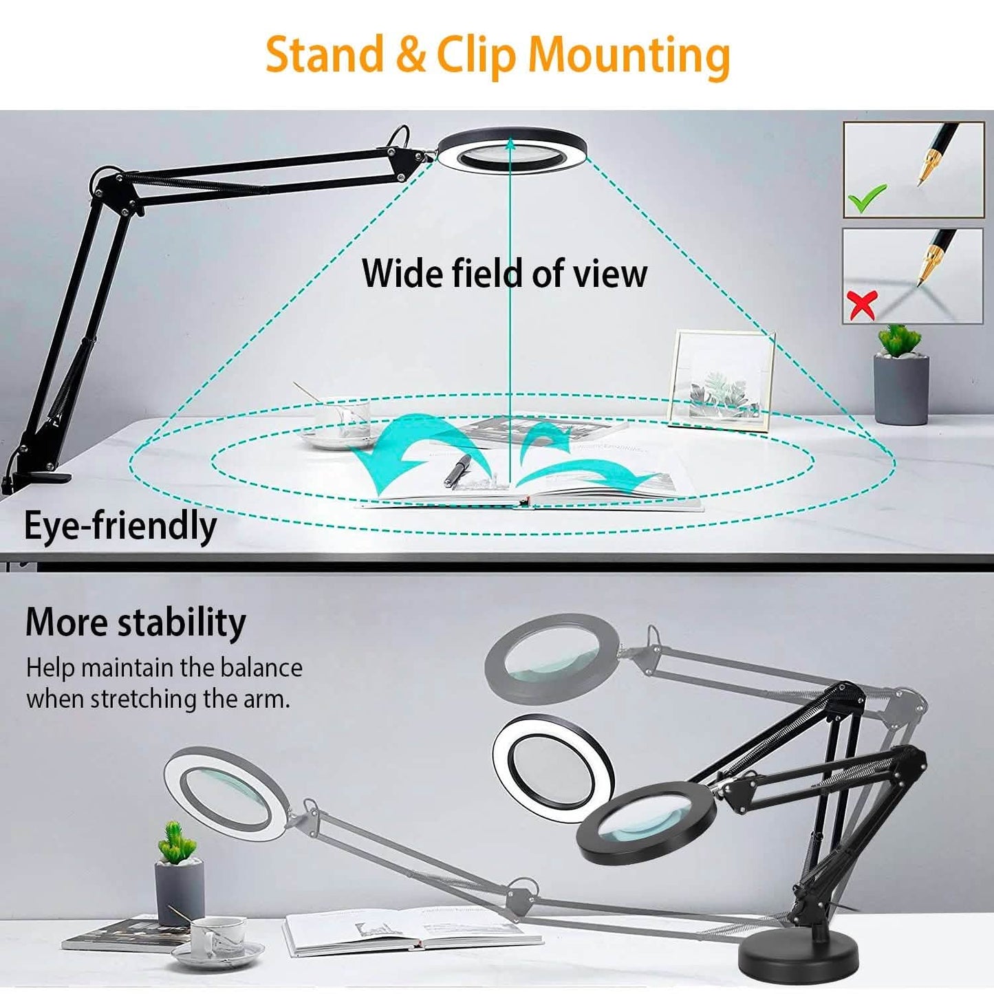 2-in-1 LED Magnifier Desk Lamp with 8x Magnifying Glass