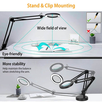 2-in-1 LED Magnifier Desk Lamp with 8x Magnifying Glass