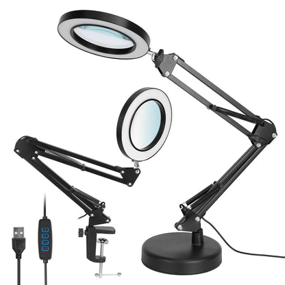 2-in-1 LED Magnifier Desk Lamp with 8x Magnifying Glass