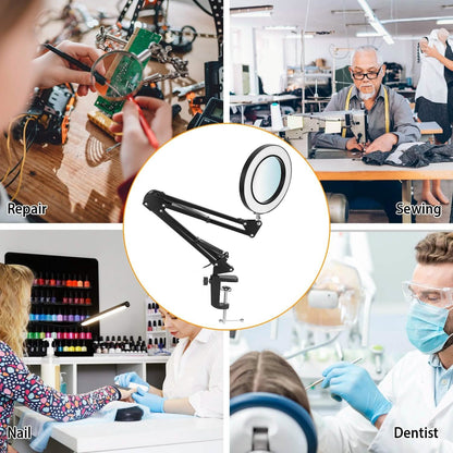 2-in-1 LED Magnifier Desk Lamp with 8x Magnifying Glass