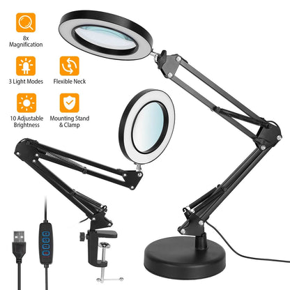 2-in-1 LED Magnifier Desk Lamp with 8x Magnifying Glass