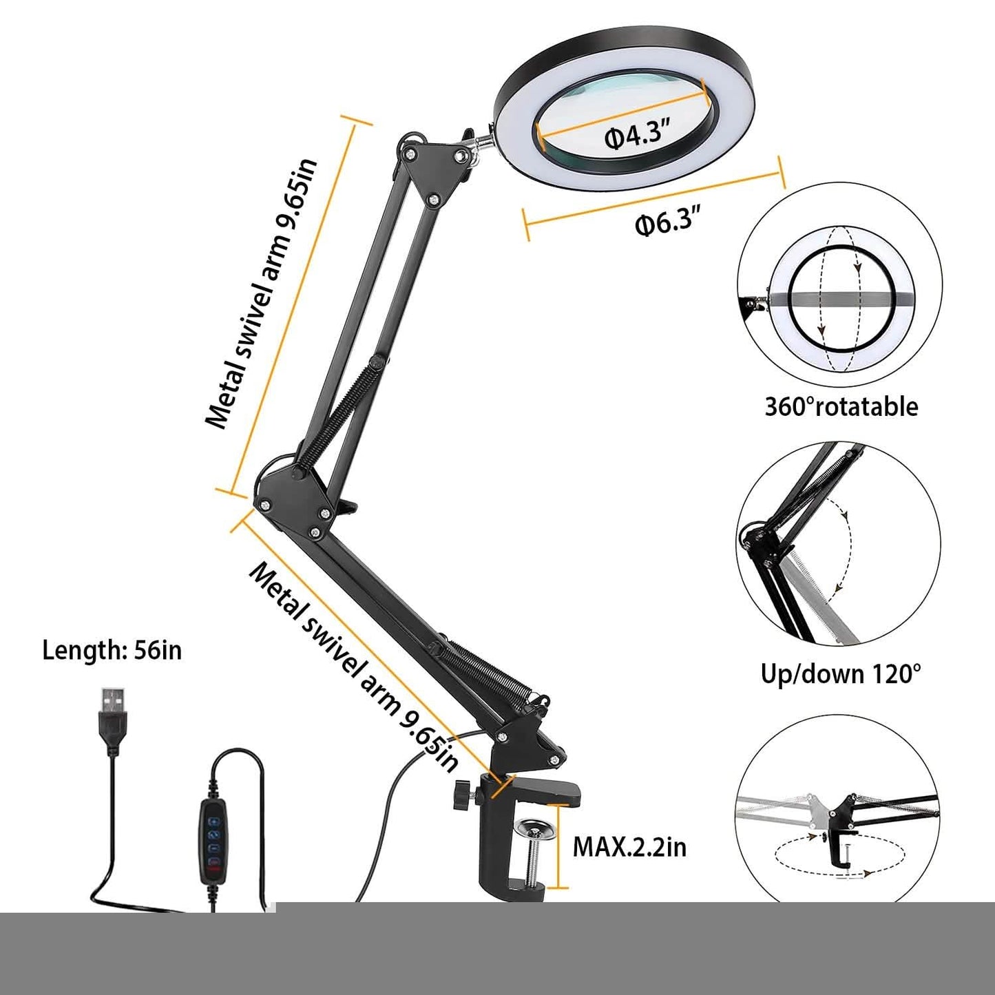 2-in-1 LED Magnifier Desk Lamp with 8x Magnifying Glass