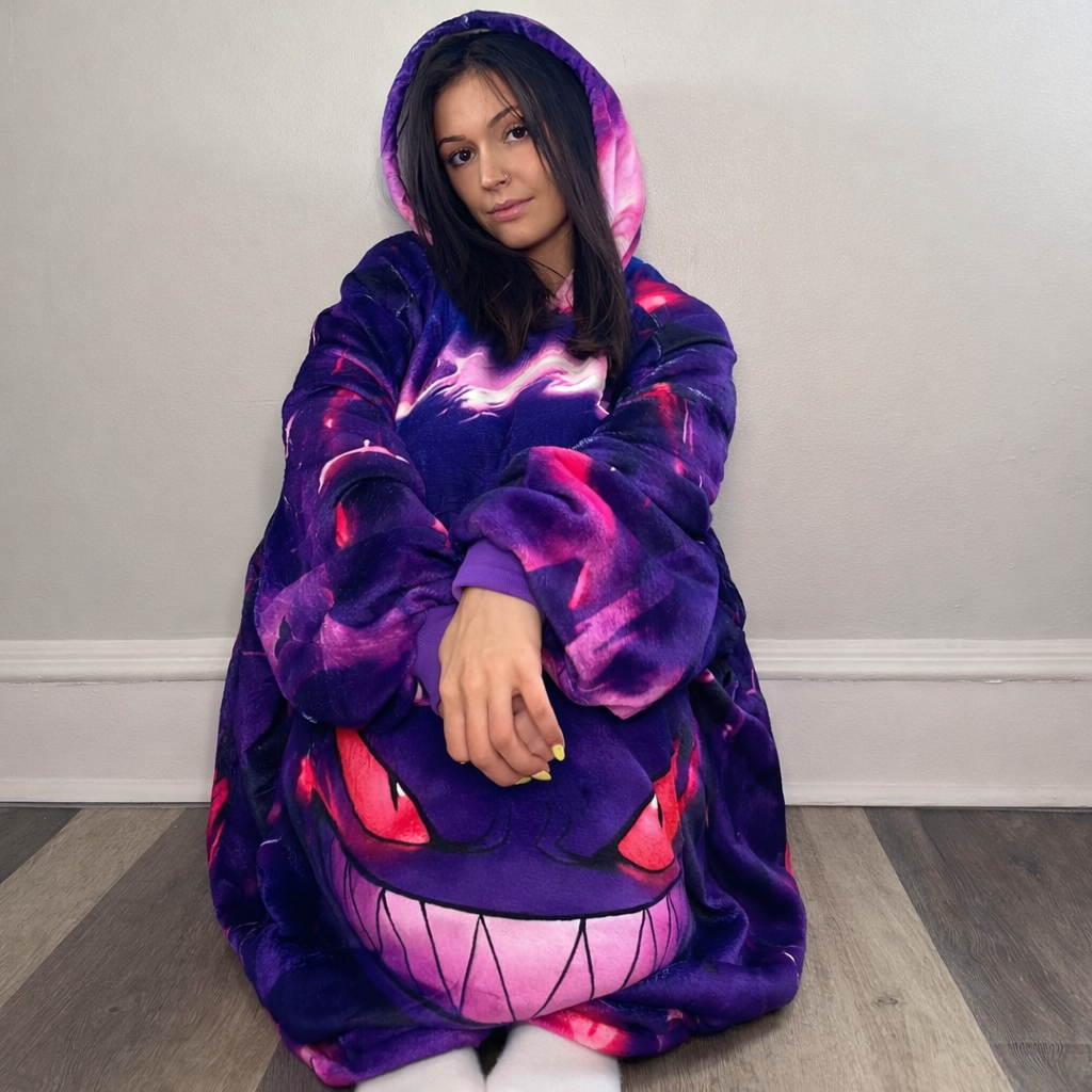 Gengar Wearable Blanket Hoodie for Kids &amp; Adults
