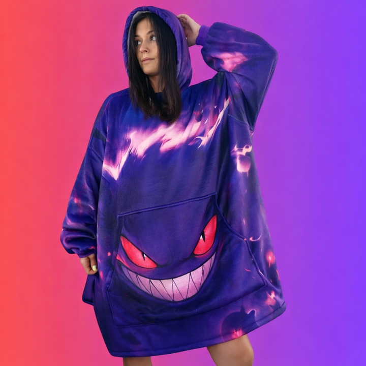 Gengar Wearable Blanket Hoodie for Kids &amp; Adults