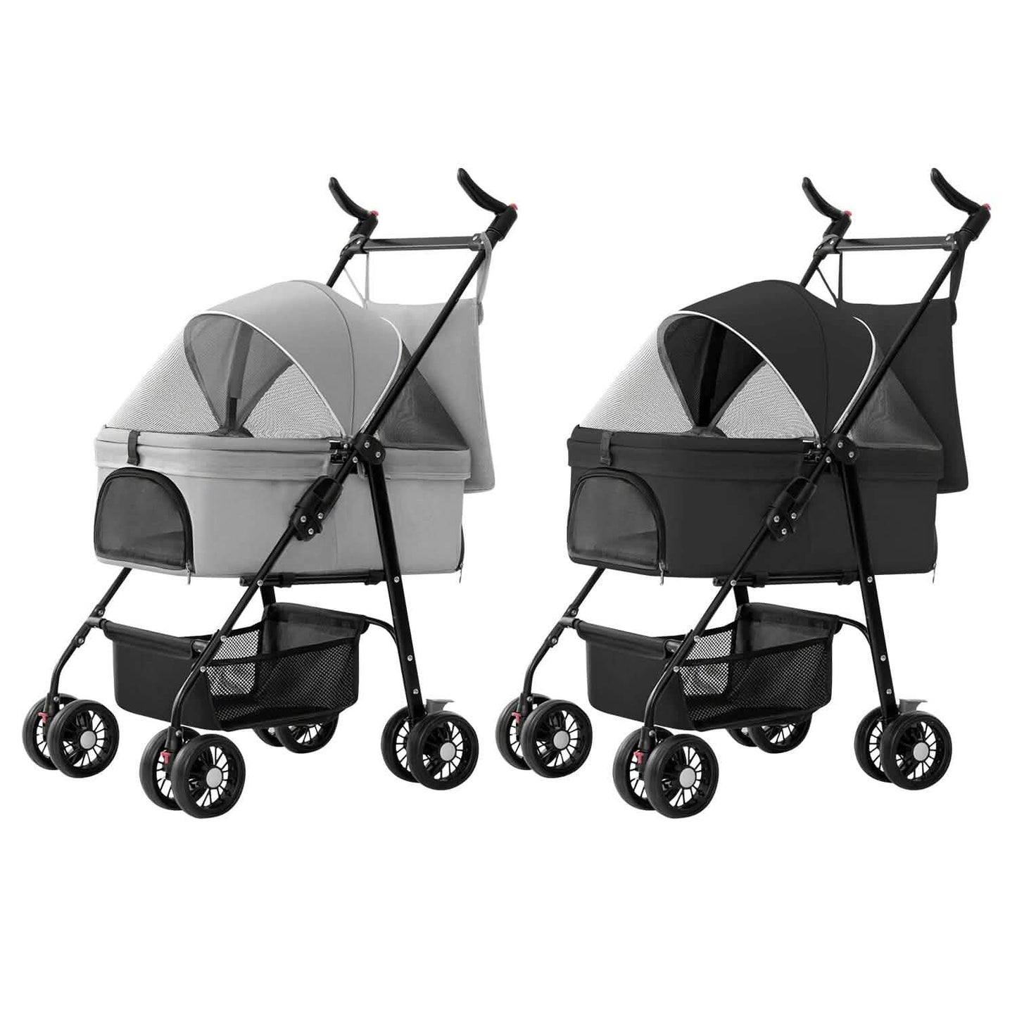 4 Wheels Pet Stroller Foldable with Removable Liner Storage Basket