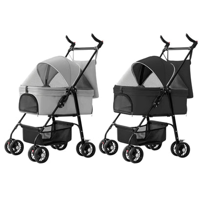 4 Wheels Pet Stroller Foldable with Removable Liner Storage Basket