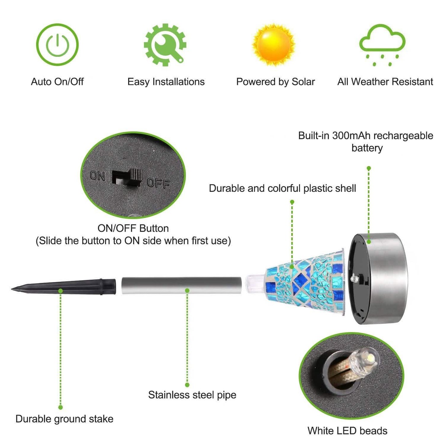 6-Pack: Solar Garden Lights IP44 Water Resistant