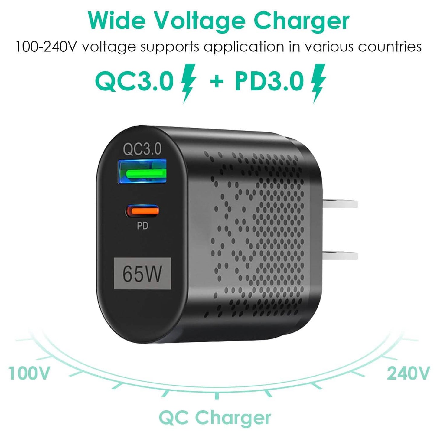 65W Type C Fast Wall Charger PD QC3.0 Adapter