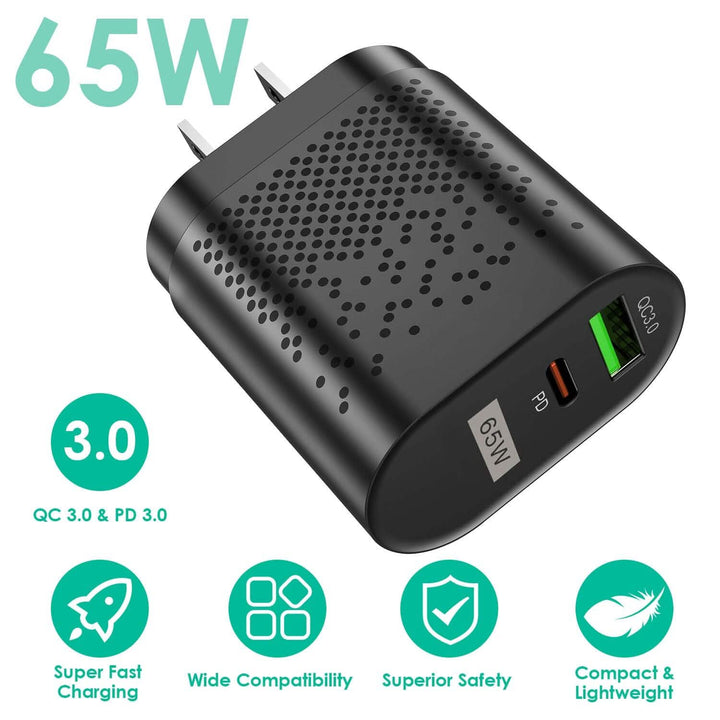 65W Type C Fast Wall Charger PD QC3.0 Adapter