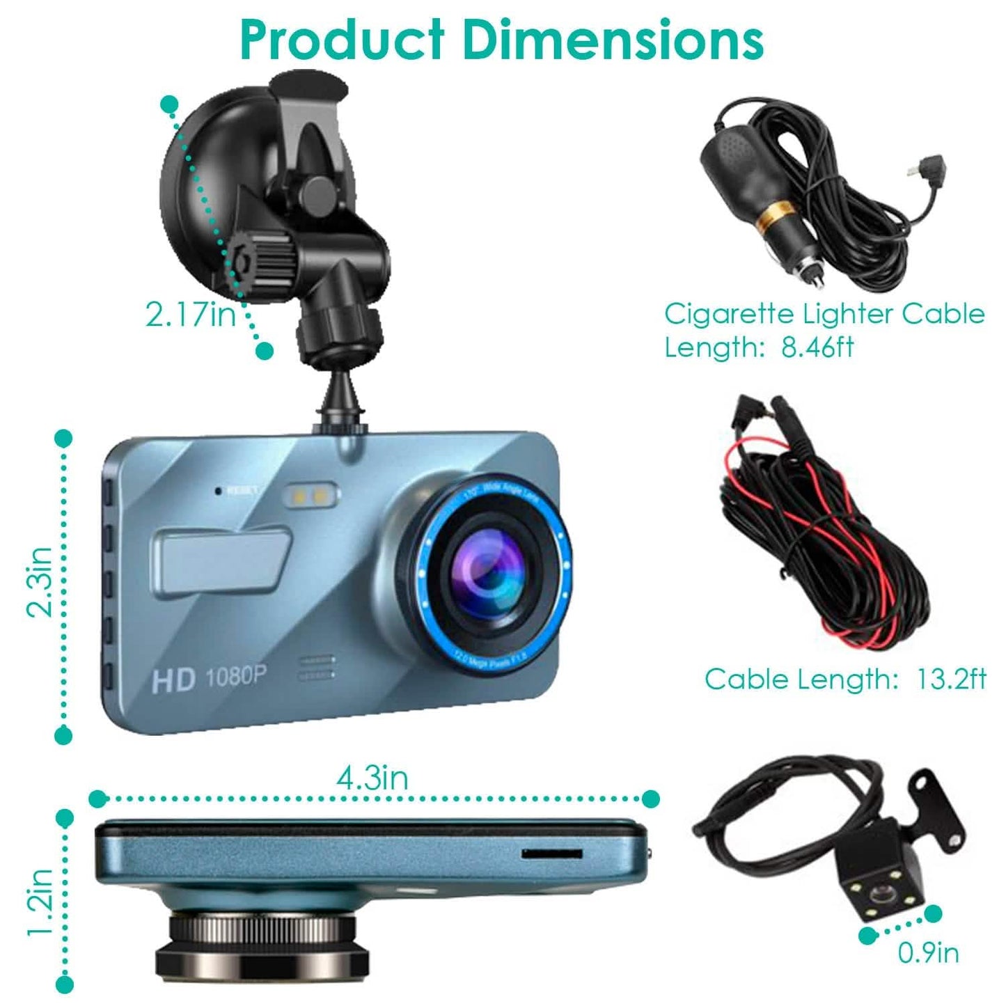 720P Dual Dash Car Camera Recorder with Motion Detection Light