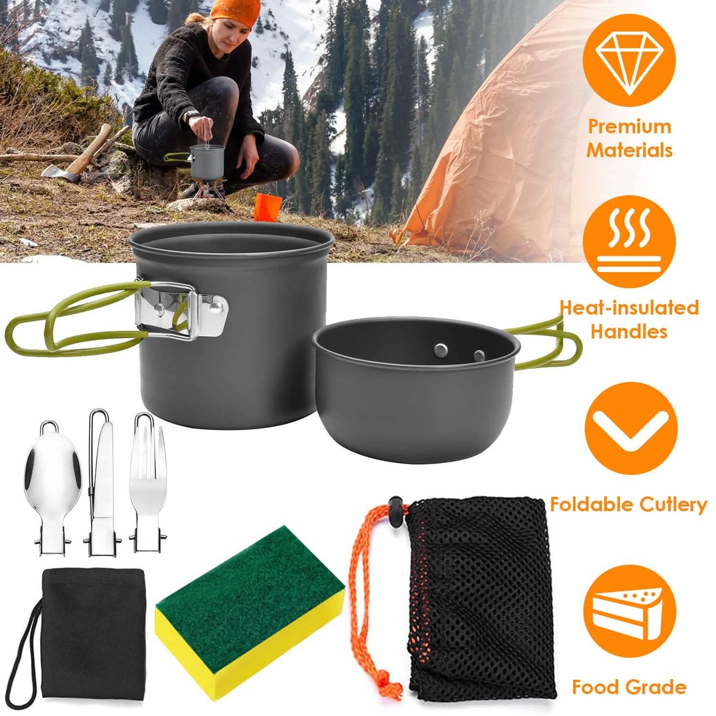 8-Piece: Camping Cooking Ware Set