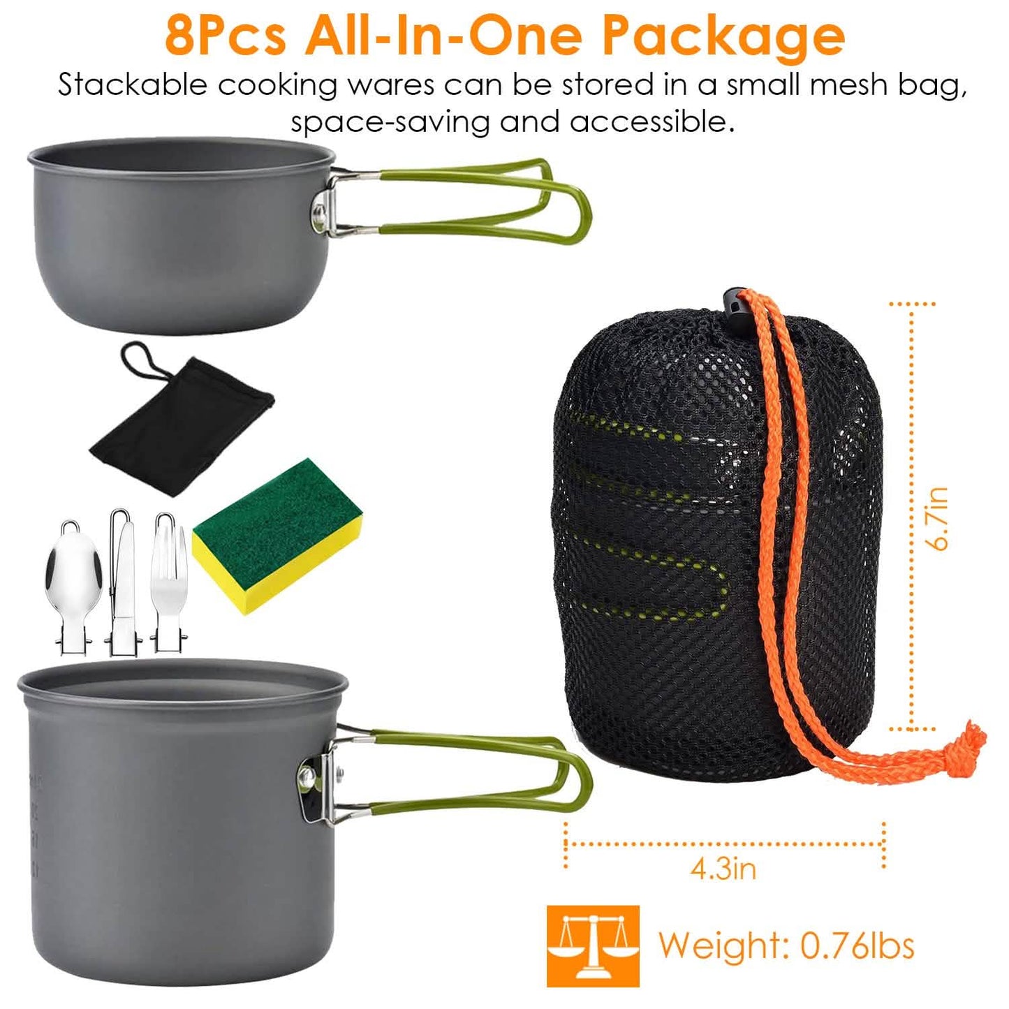 8-Piece: Camping Cooking Ware Set