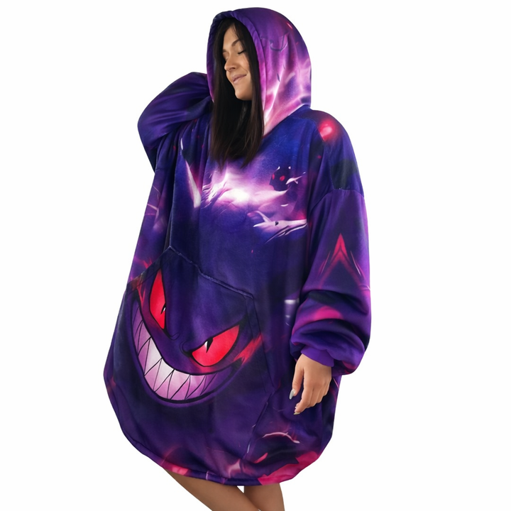 Gengar Wearable Blanket Hoodie for Kids &amp; Adults