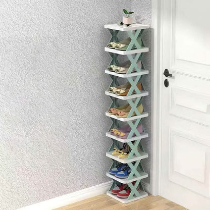 9-Tier Narrow Entryway Shoe Rack Plastic Vertical Shoe Organizer