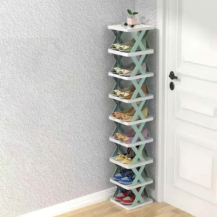 9-Tier Narrow Entryway Shoe Rack Plastic Vertical Shoe Organizer