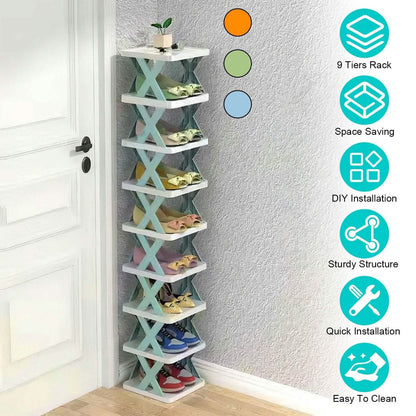 9-Tier Narrow Entryway Shoe Rack Plastic Vertical Shoe Organizer