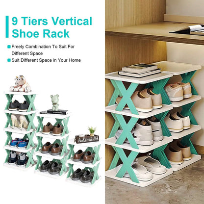 9-Tier Narrow Entryway Shoe Rack Plastic Vertical Shoe Organizer