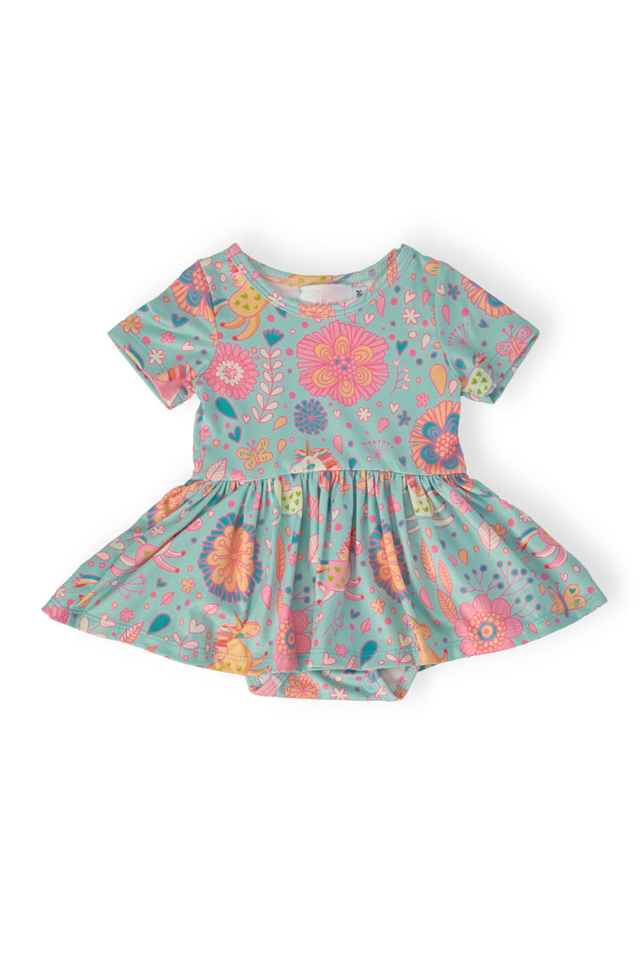 Blue Retro Unicorns S/S Twirl Bodysuit