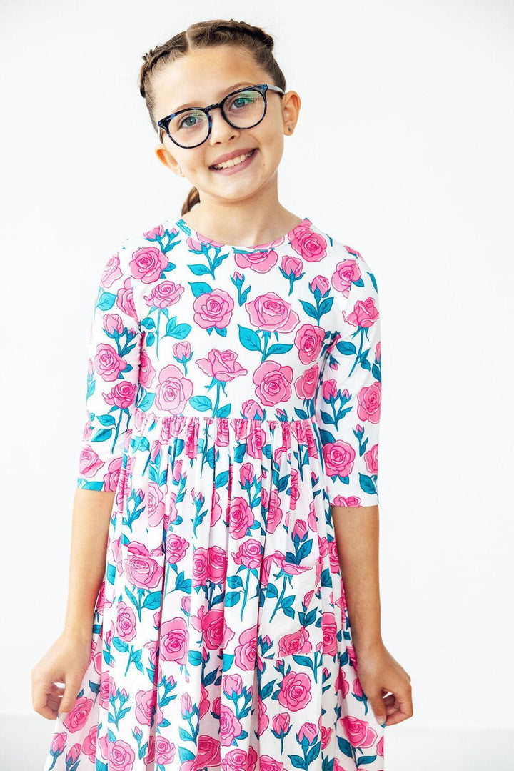 Garden Glow 3/4 Sleeve Pocket Twirl Dress