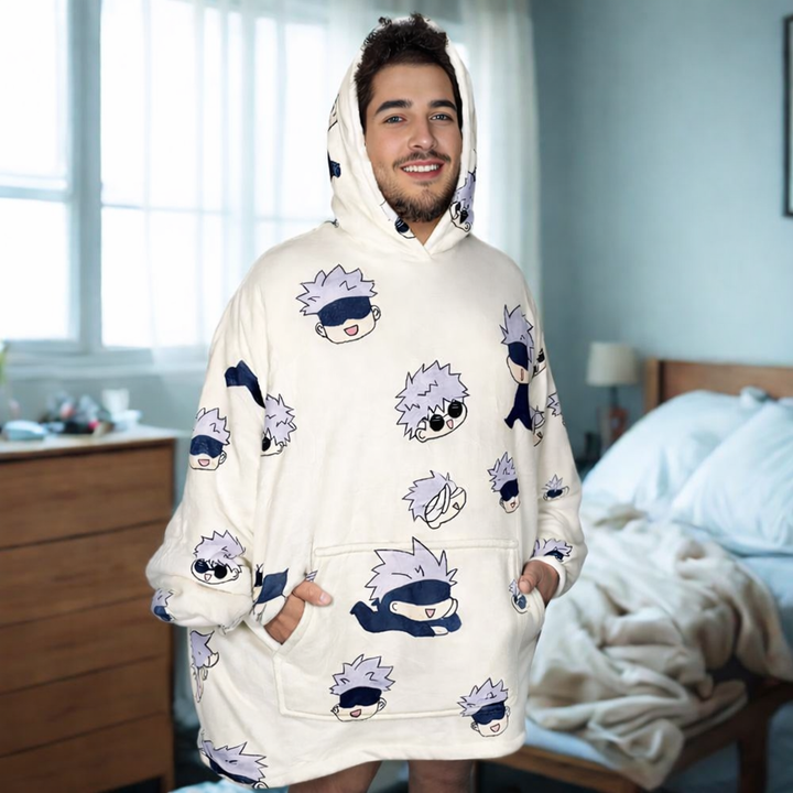 Jujutsu Kaisen Gojo Wearable Blanket Hoodie for Adults &amp; Kids | OLM Toys