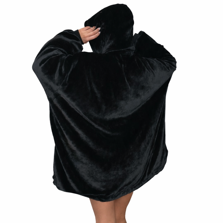black Wearable Sherpa Blanket Hoodie oversize for Kids &amp; Adults | OLM Toys