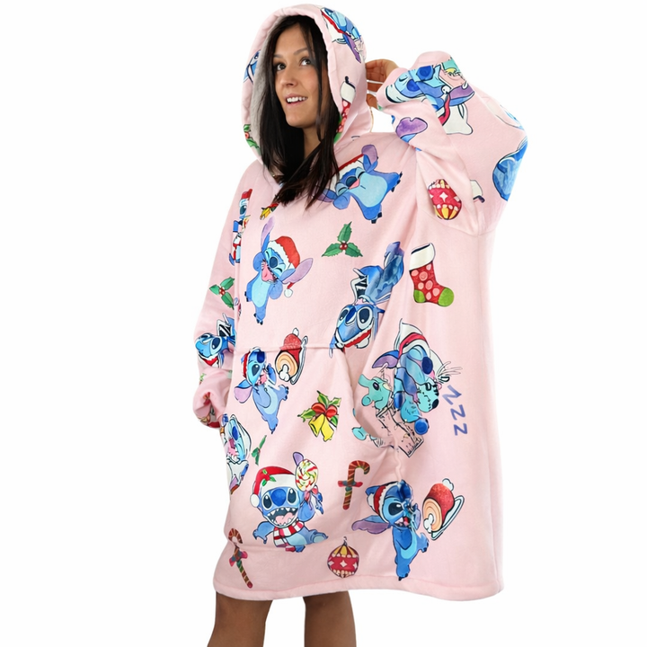 Stitch Oversized Wearable Blanket Hoodie – Pink Sherpa for Kids &amp; Adults | OLM Toys