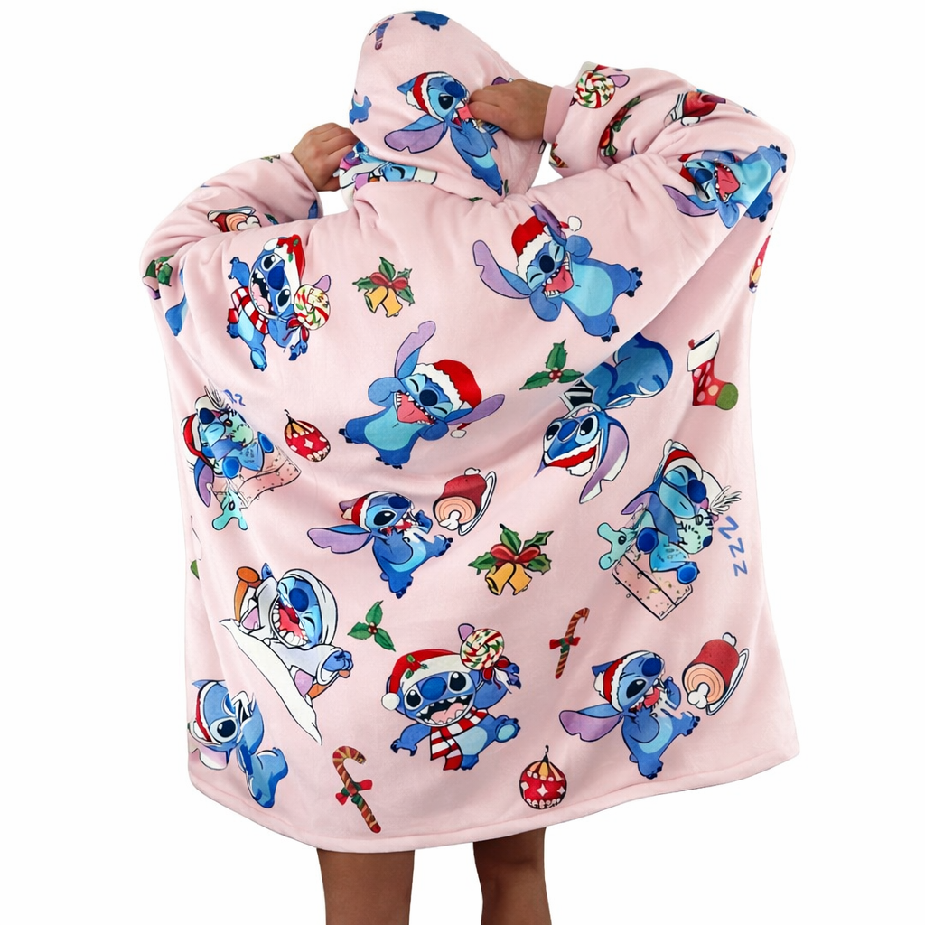Stitch Oversized Wearable Blanket Hoodie – Pink Sherpa for Kids &amp; Adults | OLM Toys
