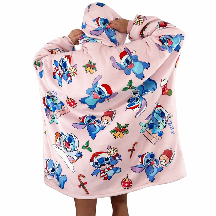 Stitch Oversized Wearable Blanket Hoodie – Pink Sherpa for Kids &amp; Adults | OLM Toys