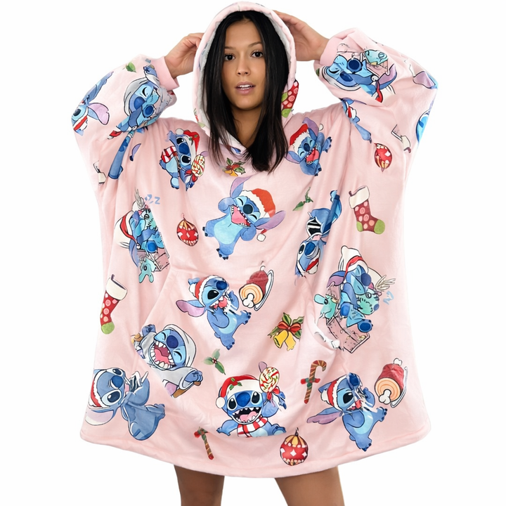 Stitch Oversized Wearable Blanket Hoodie – Pink Sherpa for Kids &amp; Adults | OLM Toys