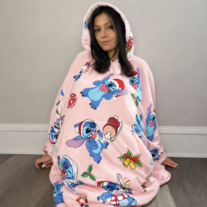 Stitch Oversized Wearable Blanket Hoodie – Pink Sherpa for Kids &amp; Adults | OLM Toys