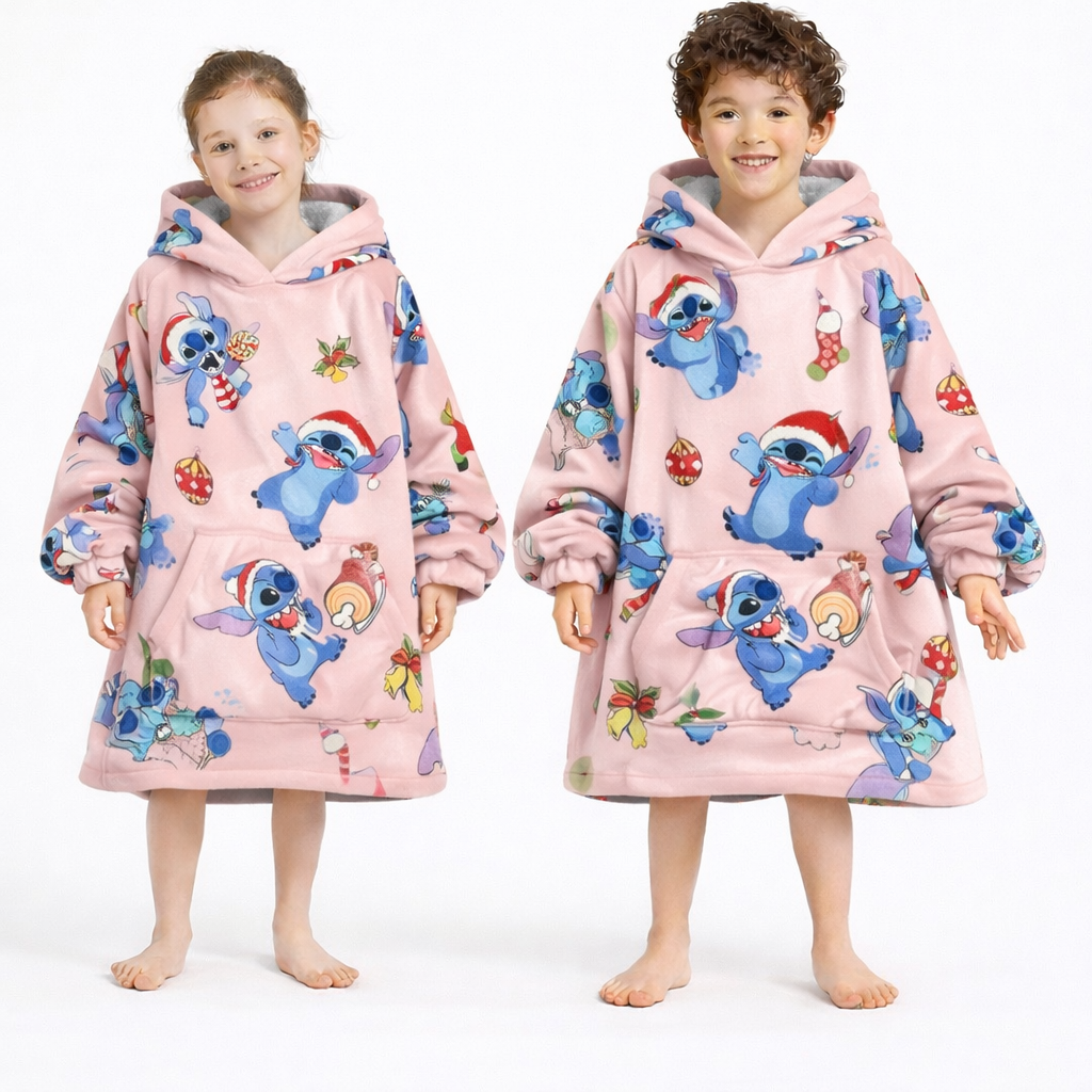 Stitch Oversized Wearable Blanket Hoodie – Pink Sherpa for Kids &amp; Adults | OLM Toys