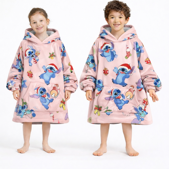 Stitch Oversized Wearable Blanket Hoodie – Pink Sherpa for Kids &amp; Adults | OLM Toys
