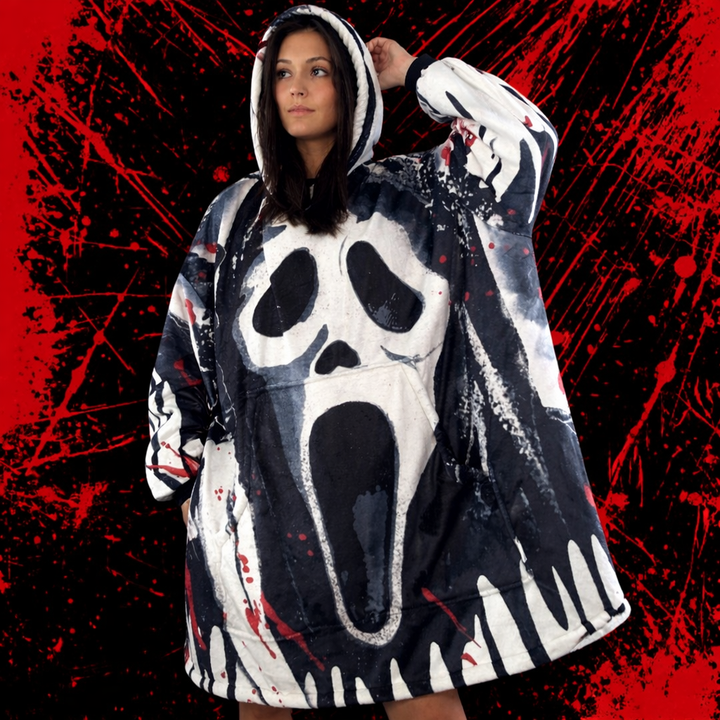Ghost Face Horror Wearable Blanket Hoodie for Kids &amp; Adults