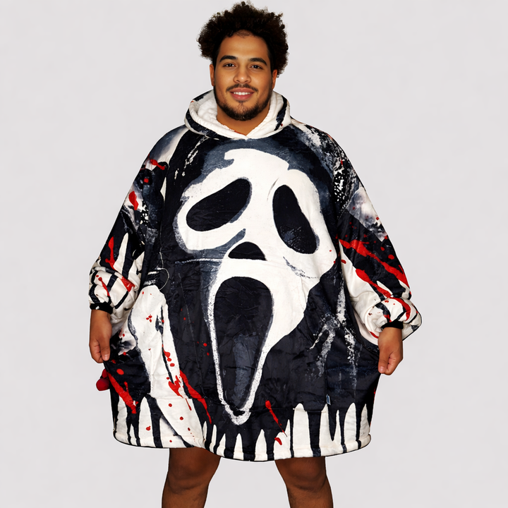Ghost Face Horror Wearable Blanket Hoodie for Kids &amp; Adults