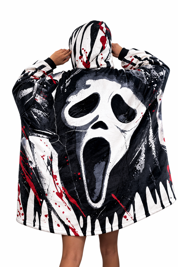Ghost Face Horror Wearable Blanket Hoodie for Kids &amp; Adults