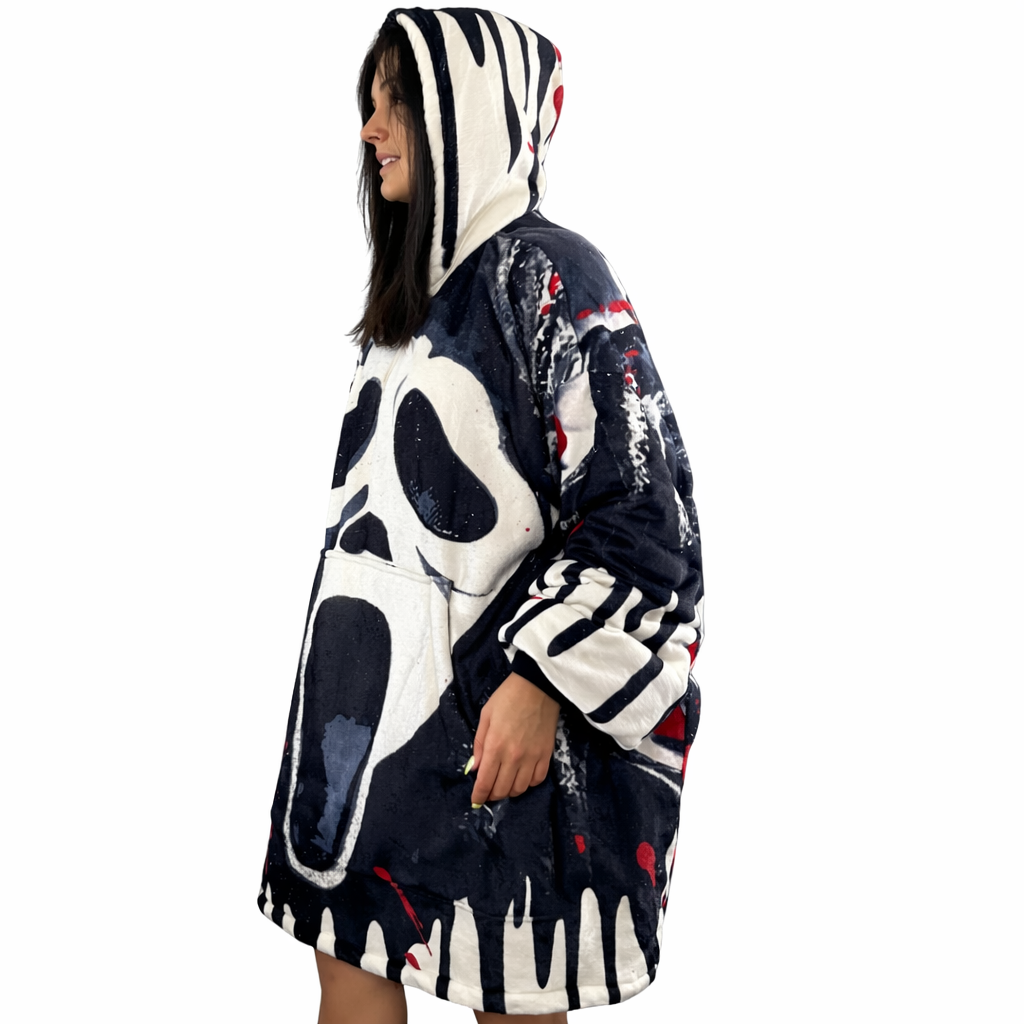 Ghost Face Horror Wearable Blanket Hoodie for Kids &amp; Adults