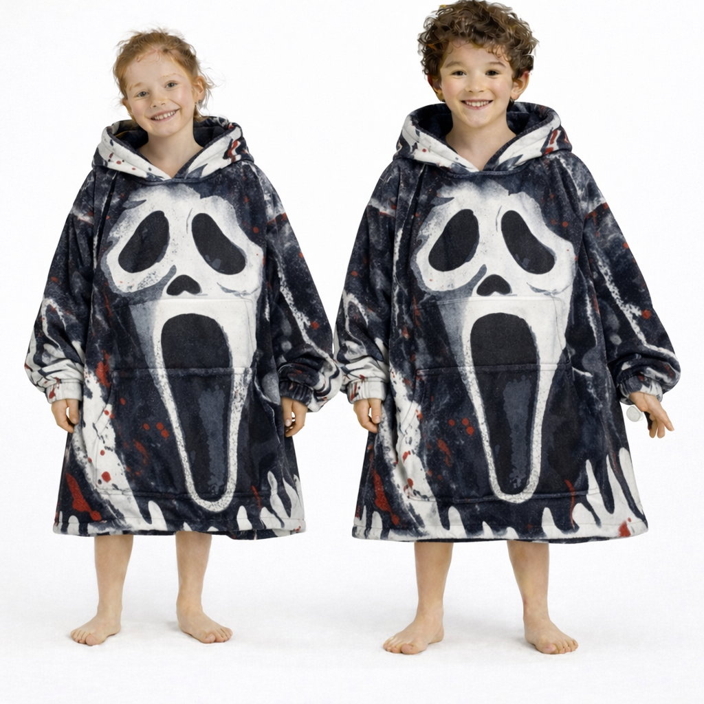 Ghost Face Horror Wearable Blanket Hoodie for Kids &amp; Adults