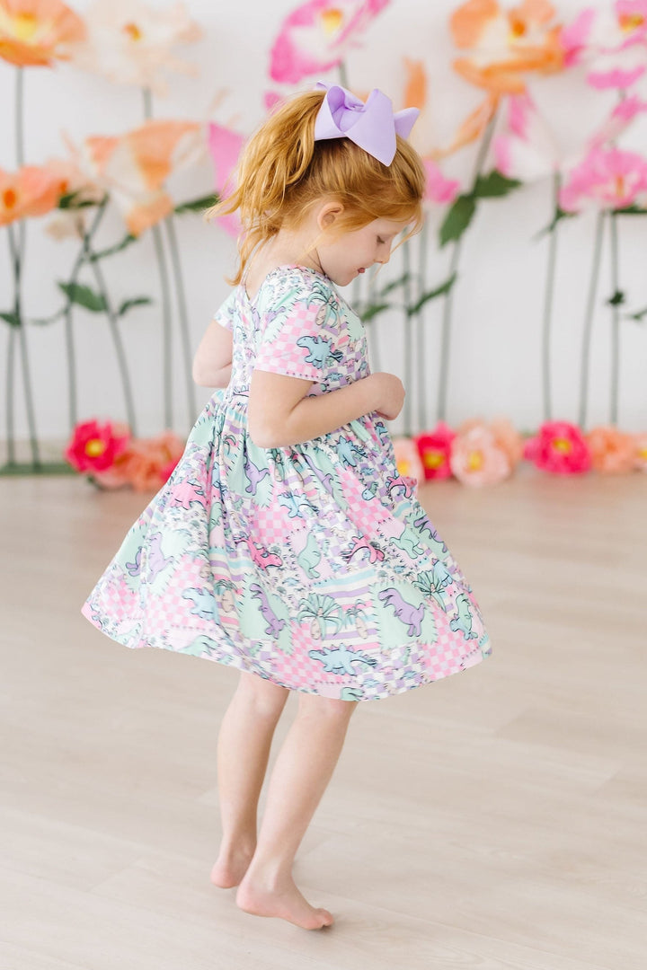 SALE Quilted Dinos S/S Pocket Twirl Dress