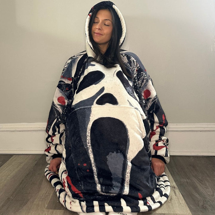 Ghost Face Horror Wearable Blanket Hoodie for Kids &amp; Adults