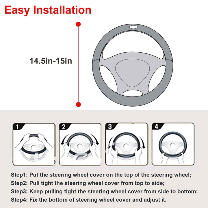 Steering Wheel Cover 14.5"- 15" Diameter Universal Fiber Leather